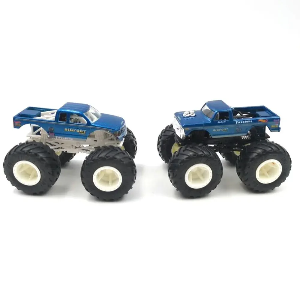 Lot 2 Blue Bigfoot Monster Truck Vehicles Oversized Wheels Mattel Hot Wheels